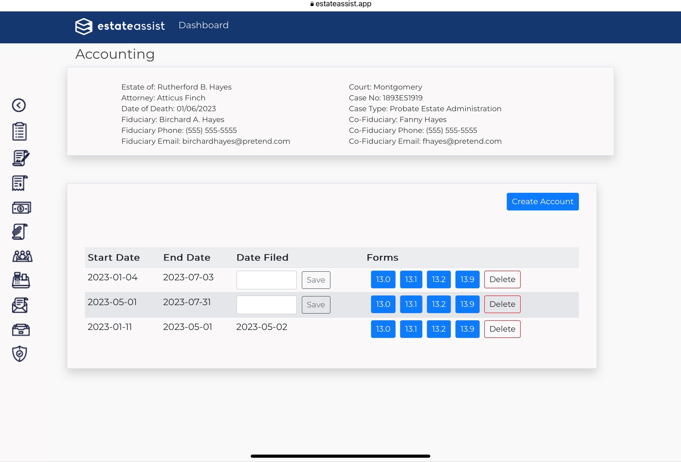 Screenshot: Automated Estate Accounting