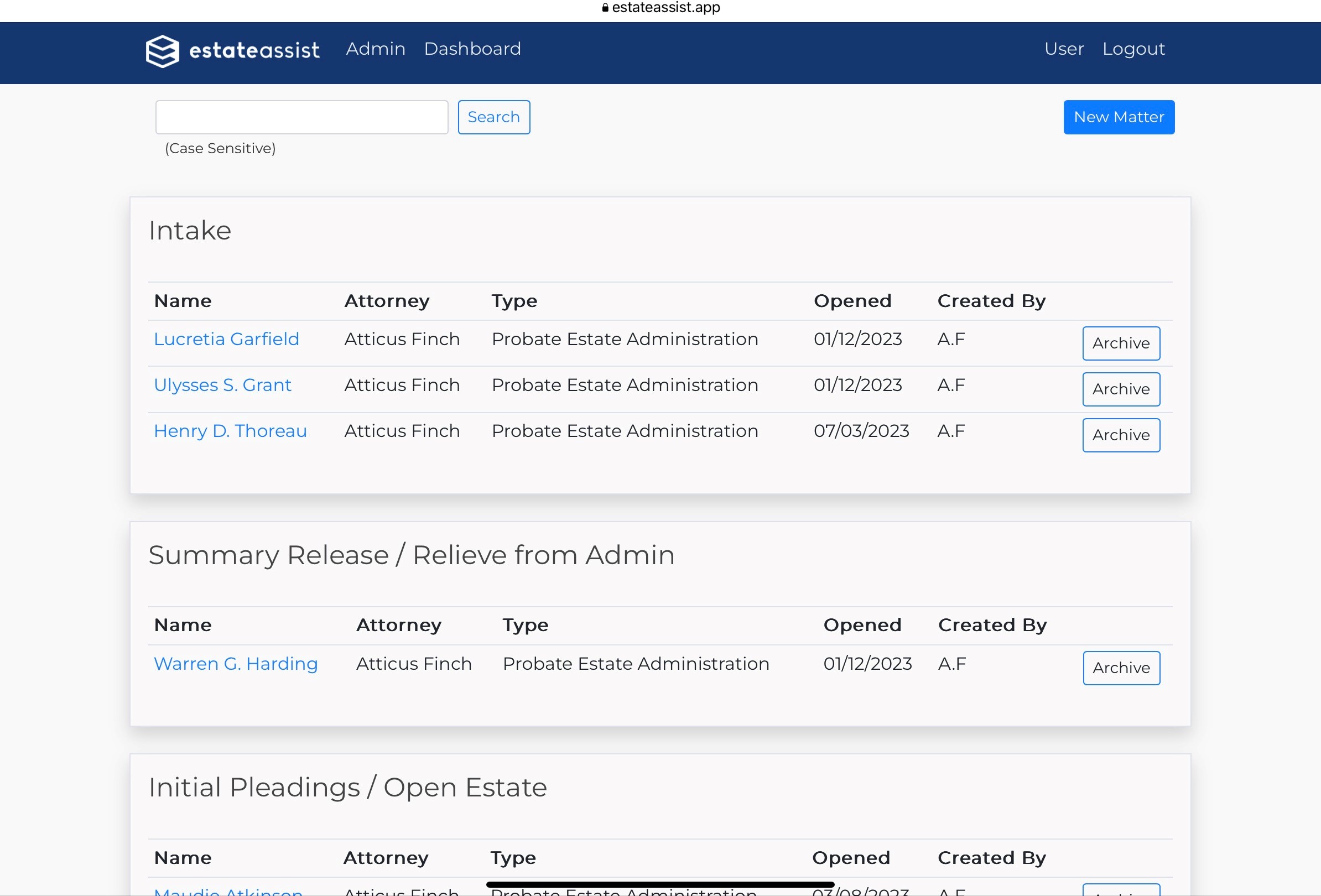 Screenshot: Organize and Search Your Cases