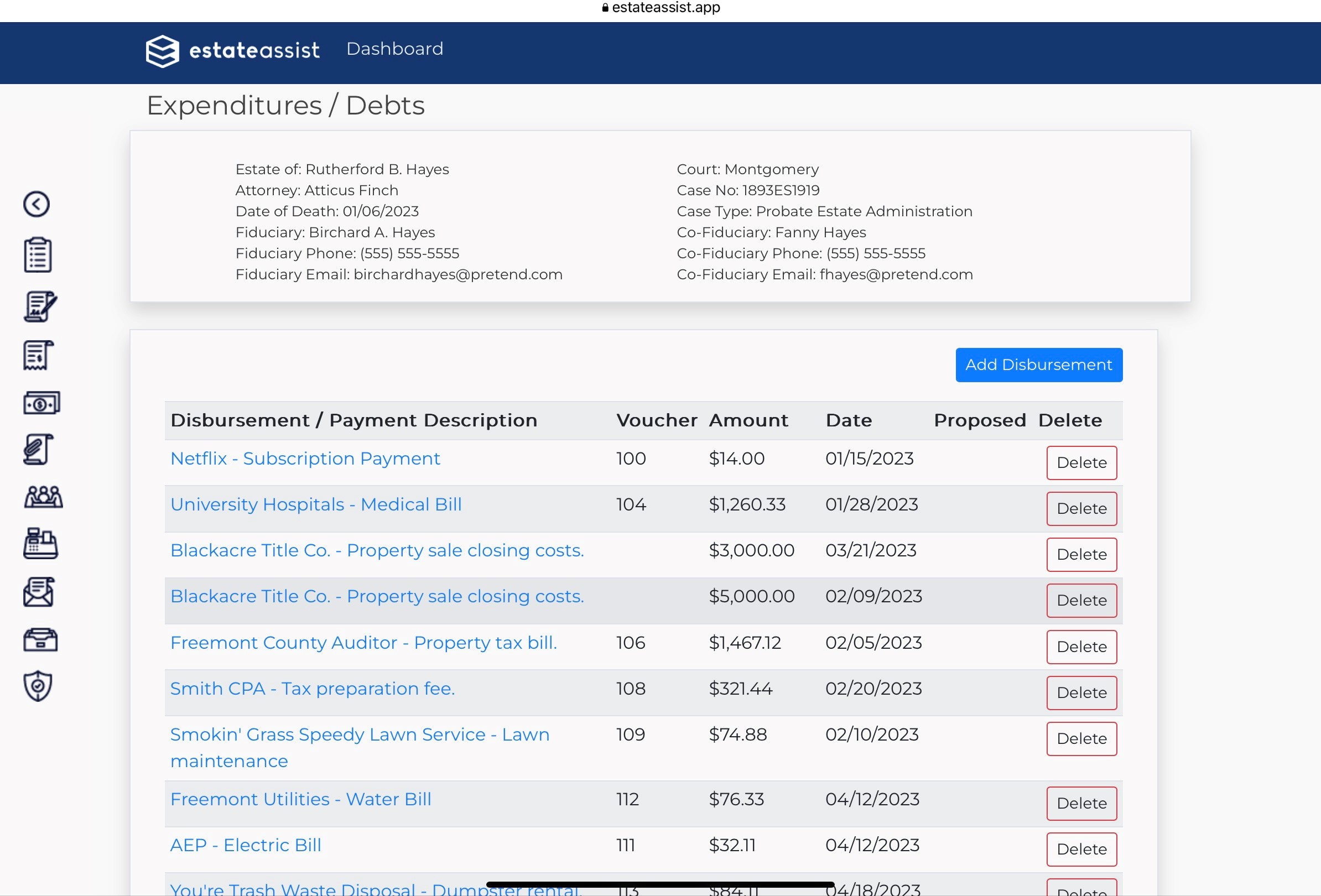 Screenshot: Automated Estate Account Register and Reconciliation