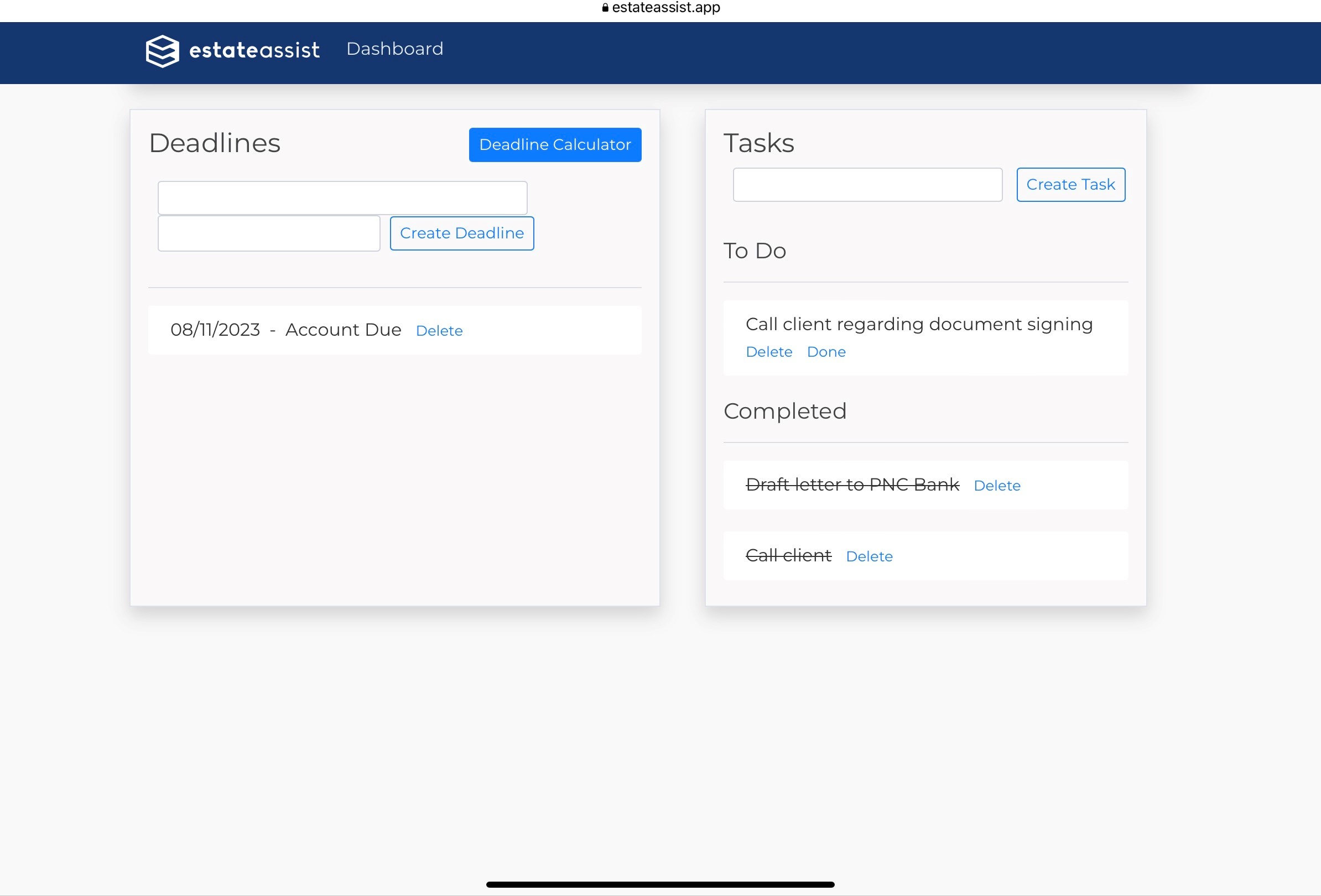 Screenshot: Easily Track Case Deadlines and Tasks