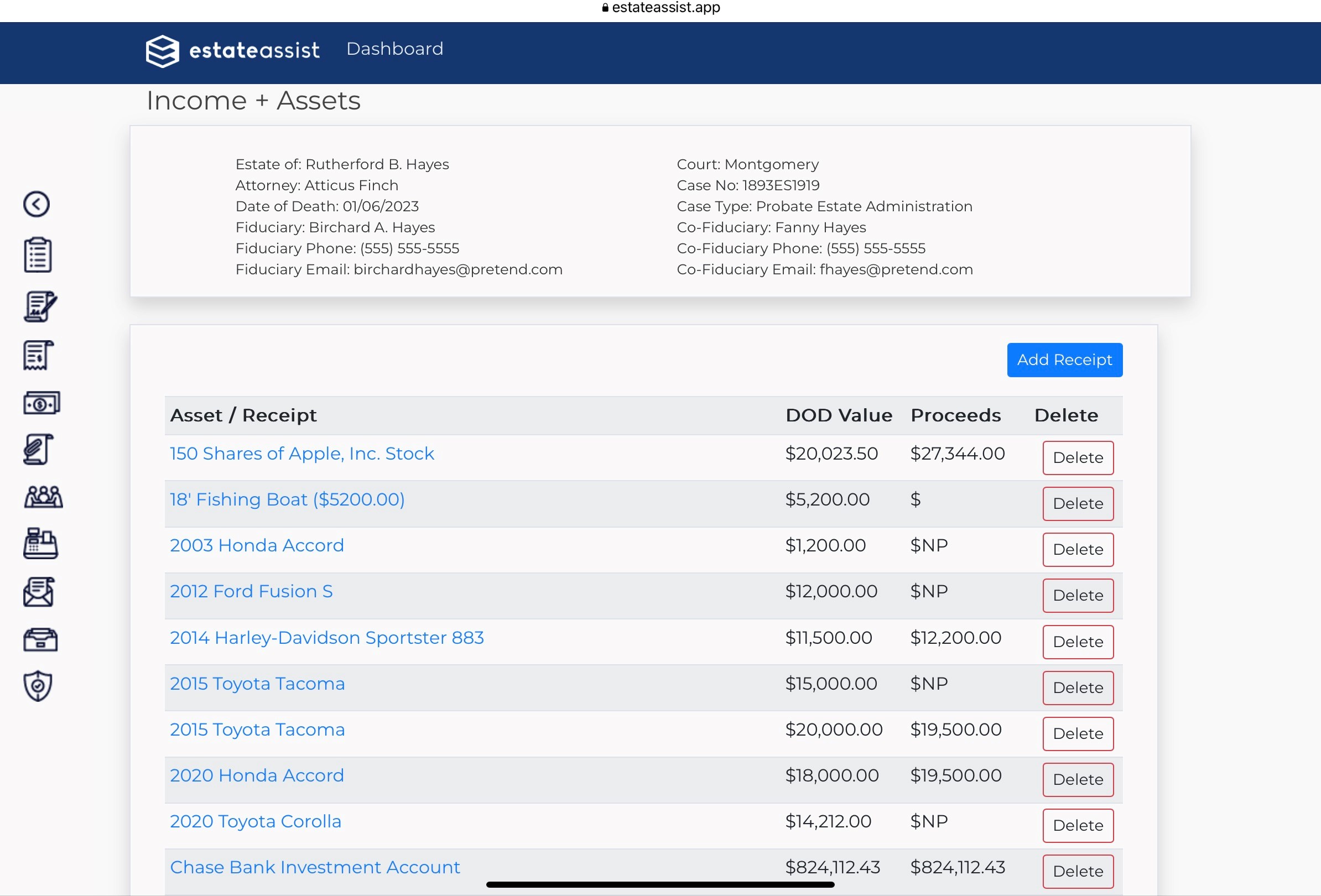 Screenshot: Automated Estate Account Register and Reconciliation